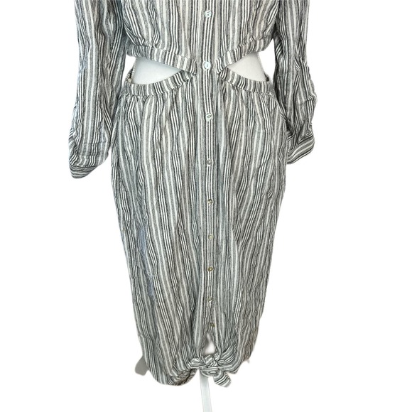 LoveStitch Fallon Cutout Grey & White Striped Long Sleeve Boho Midi Dress Size L - Picture 3 of 10